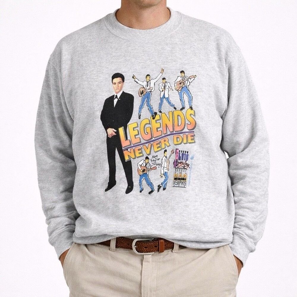 Vintage 90s Elvis Presley Sweatshirt XL Legends Never Die Graphic Crewneck Retro